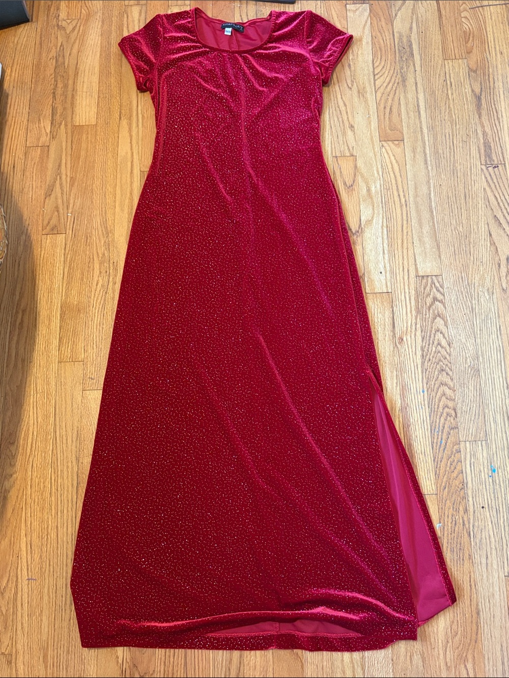 Rhapsody red velvet Sparkle Short-Sleeve Maxi Dress